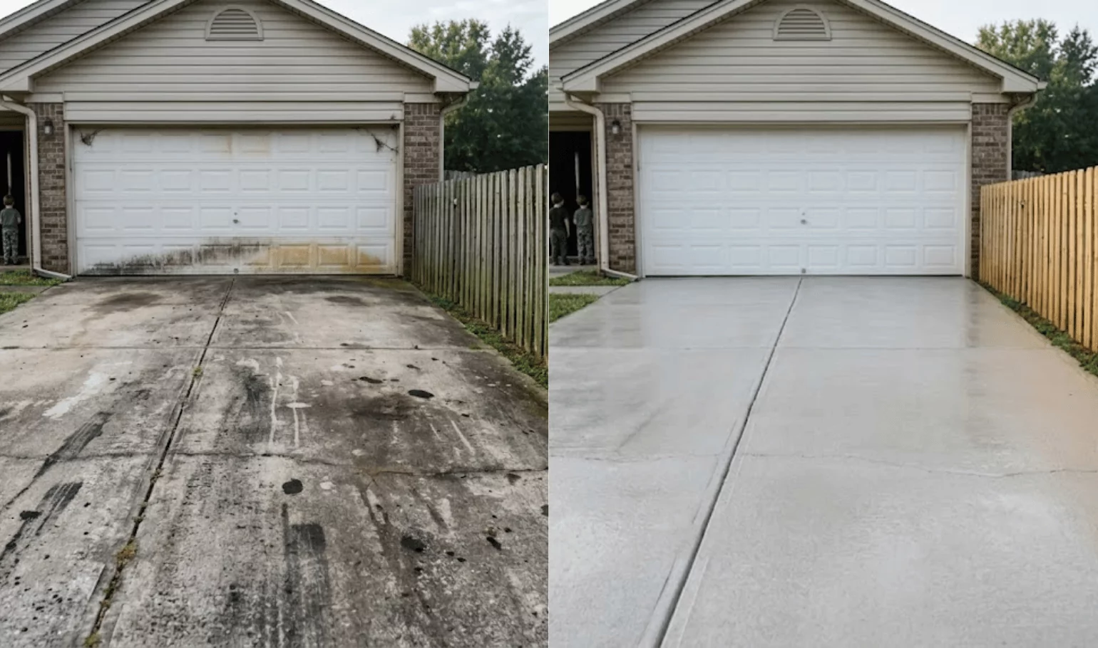 Garage driveway before and after